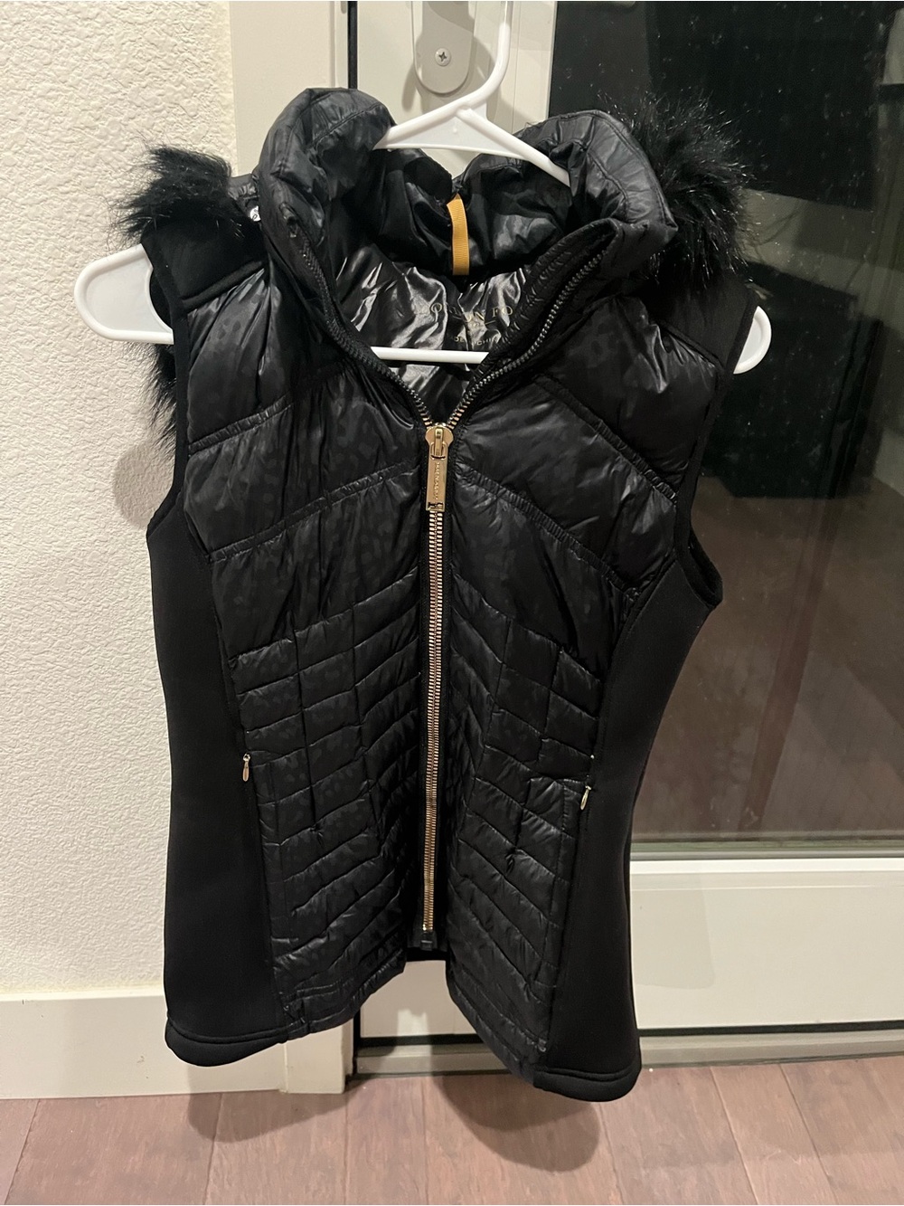 London Fog Black Quilted Puffer Vest with Detachable Faux-Fur Hood